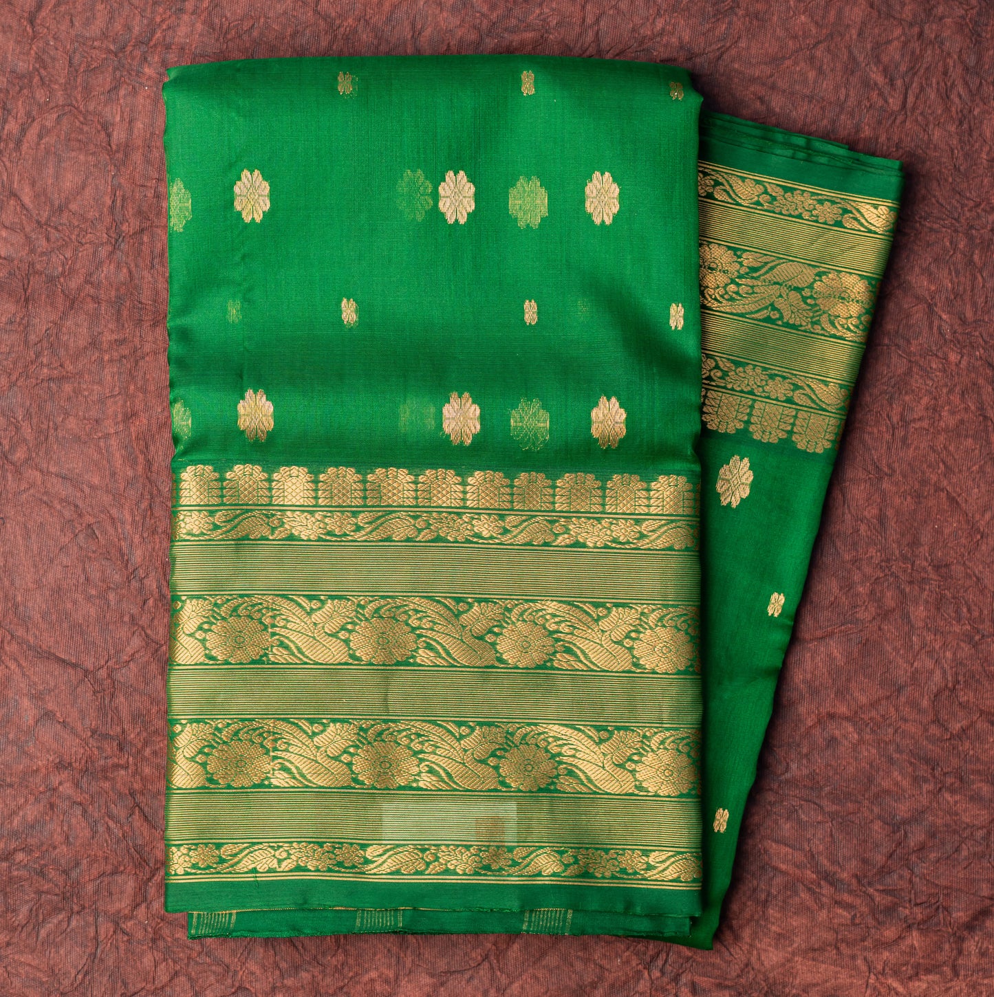 Chanderi Katan Silk Saree in Green with Medium Border