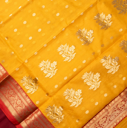 Chanderi Katan Silk Saree in Yellow with Medium Border