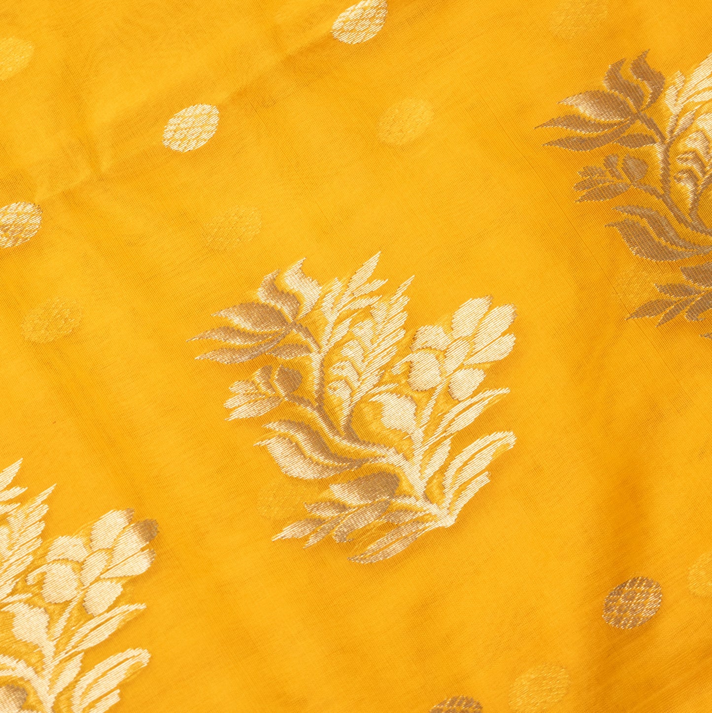 Chanderi Katan Silk Saree in Yellow with Medium Border