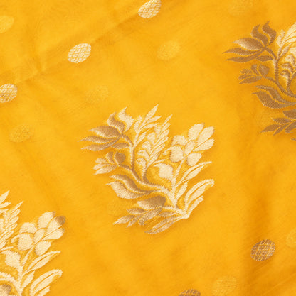 Chanderi Katan Silk Saree in Yellow with Medium Border