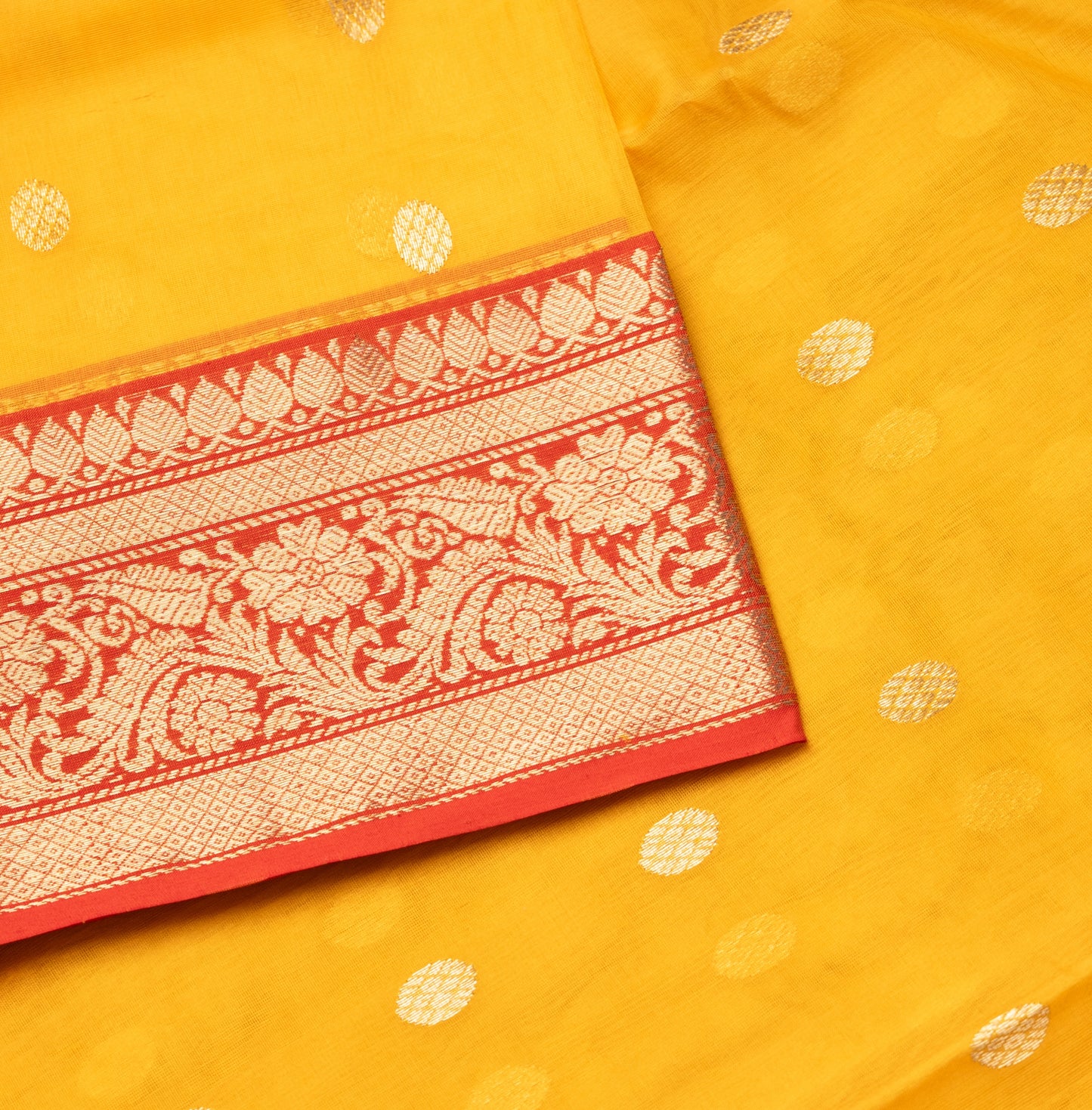 Chanderi Katan Silk Saree in Yellow with Medium Border