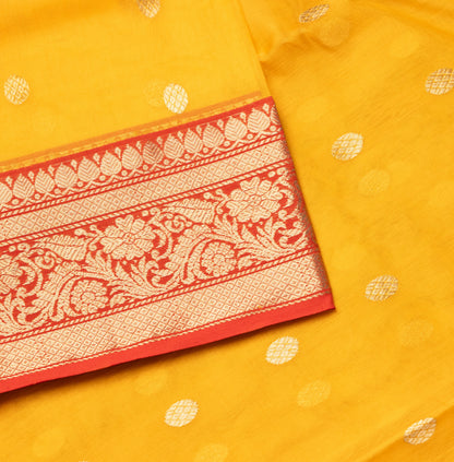 Chanderi Katan Silk Saree in Yellow with Medium Border
