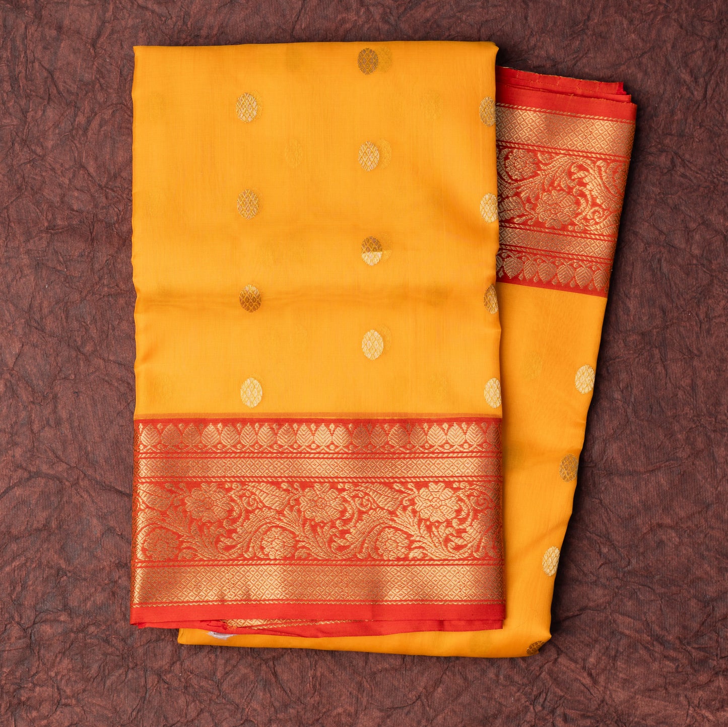 Chanderi Katan Silk Saree in Yellow with Medium Border
