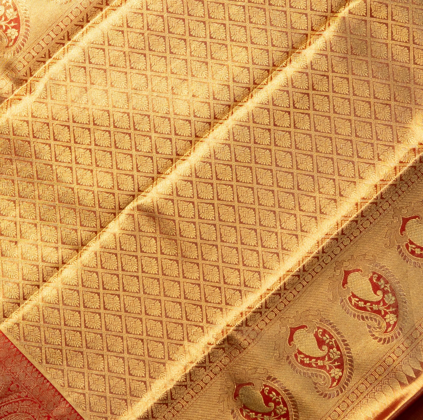 Pure Tissue Silk Saree in Orange Red with Red Border