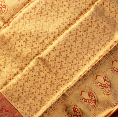 Pure Tissue Silk Saree in Orange Red with Red Border