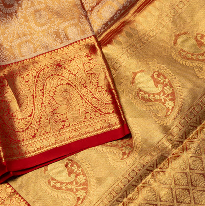 Pure Tissue Silk Saree in Orange Red with Red Border