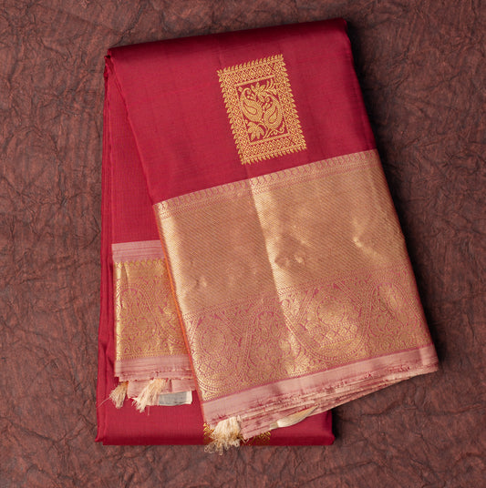 Pure Kanchipuram Magenta Saree with Baby Pink Border