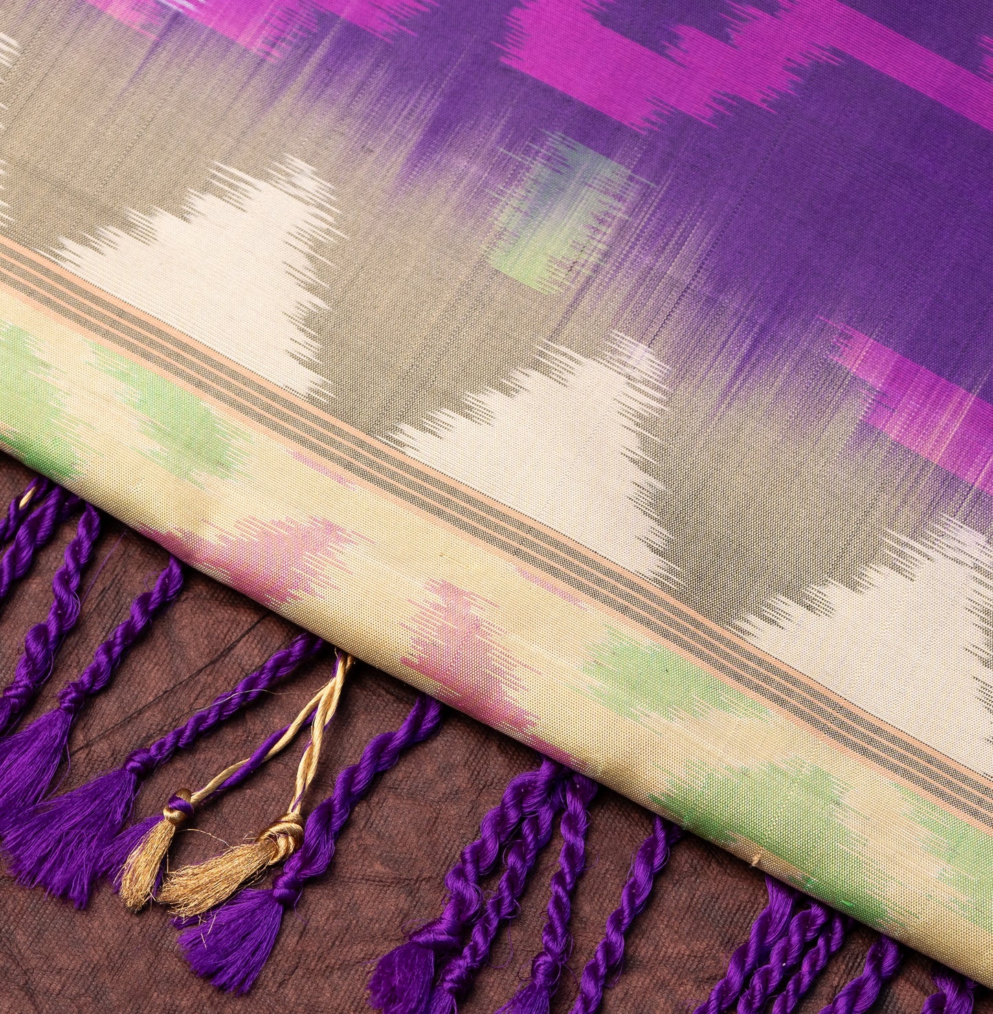 Soft Silk Patola Pattern Magenta Saree with Ivory Border