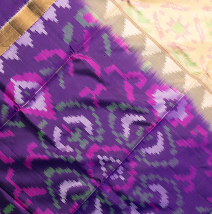 Soft Silk Patola Pattern Magenta Saree with Ivory Border