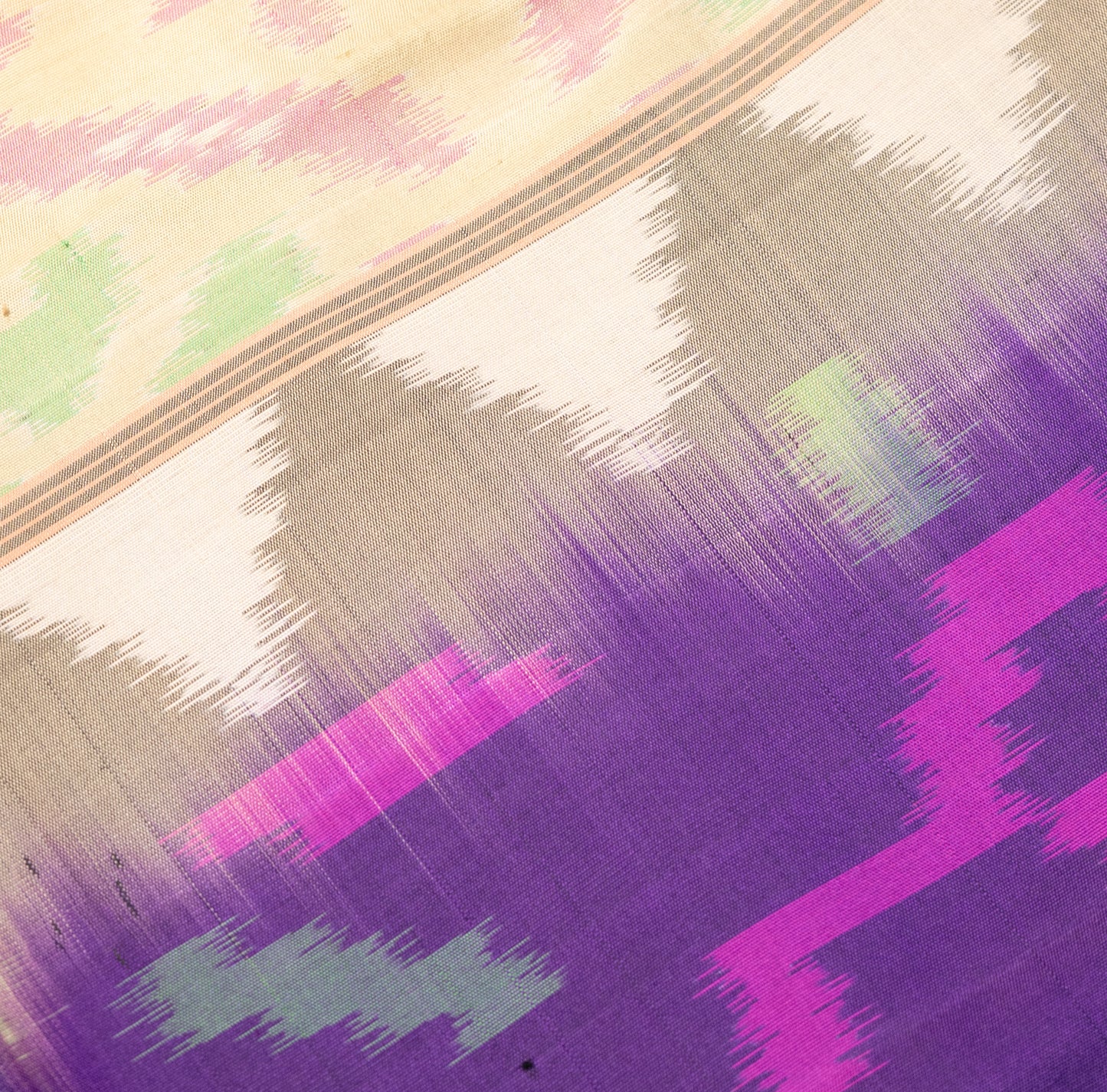 Soft Silk Patola Pattern Magenta Saree with Ivory Border