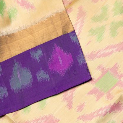 Soft Silk Patola Pattern Magenta Saree with Ivory Border