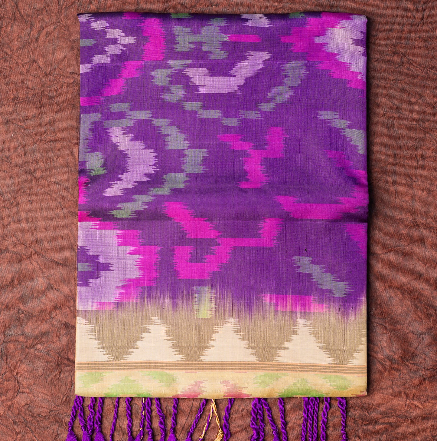 Soft Silk Patola Pattern Magenta Saree with Ivory Border