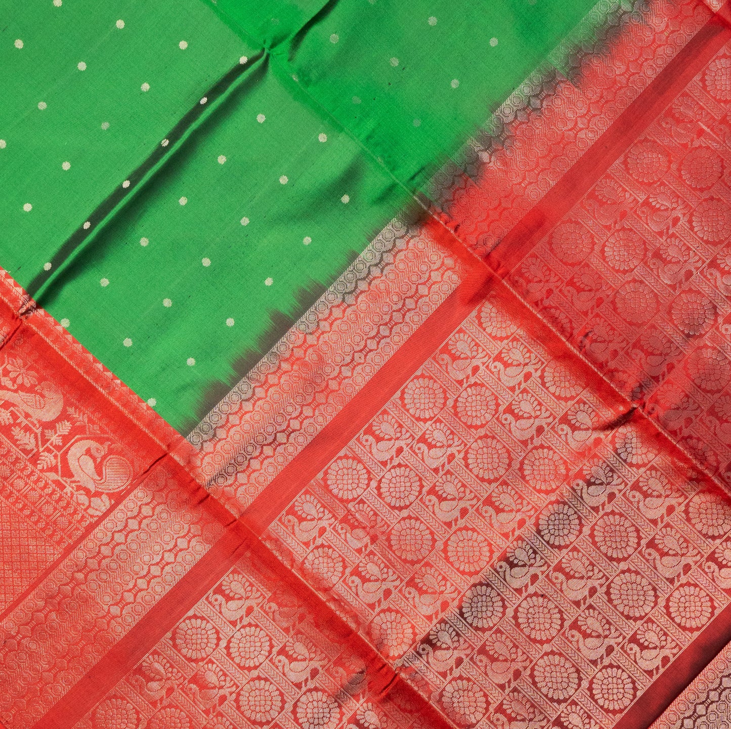 Soft Silk Green Saree with Red Border