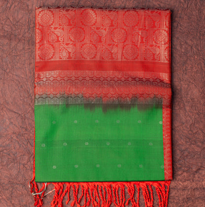 Soft Silk Green Saree with Red Border