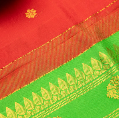Pure Soft Silk Saree in Red and Green Color with Golden Patti Border