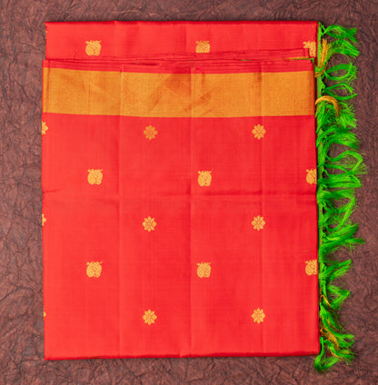 Pure Soft Silk Saree in Red and Green Color with Golden Patti Border
