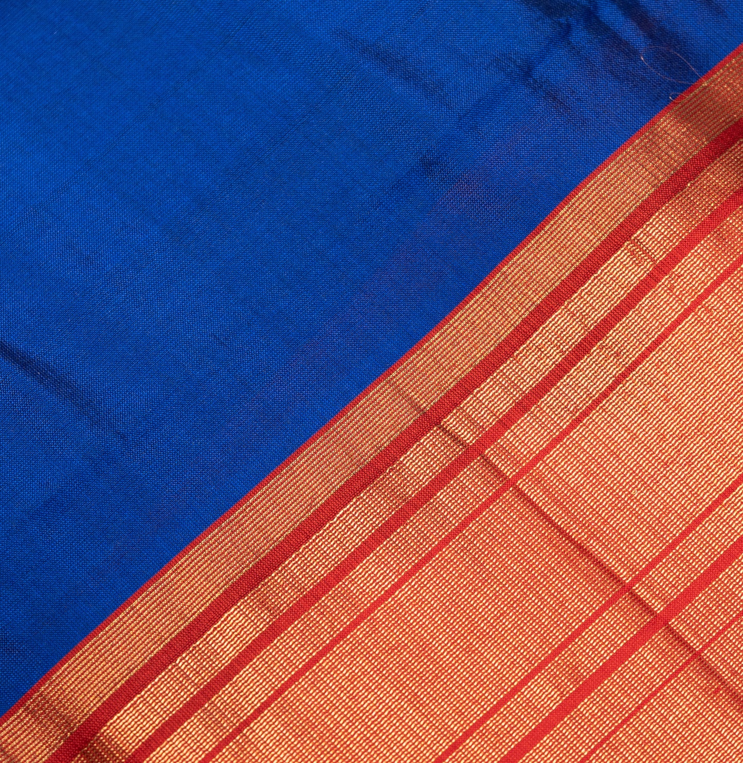 Pure Silk Saree in Royal Blue and Red Color with Temple Border
