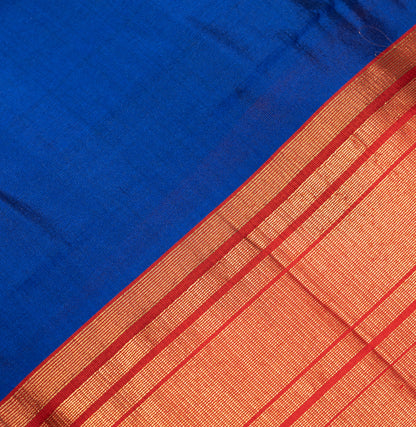 Pure Silk Saree in Royal Blue and Red Color with Temple Border
