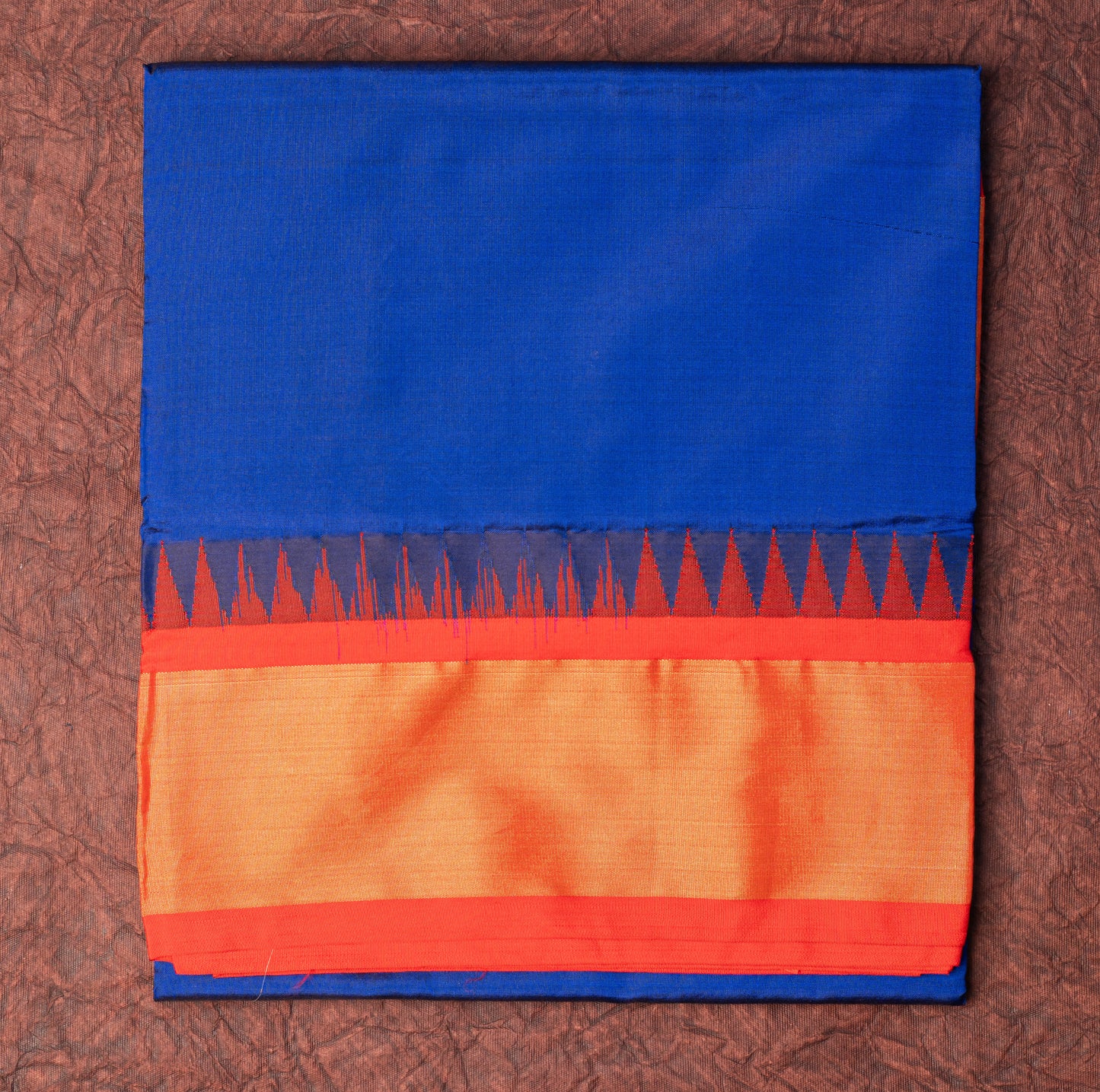 Pure Silk Saree in Royal Blue and Red Color with Temple Border