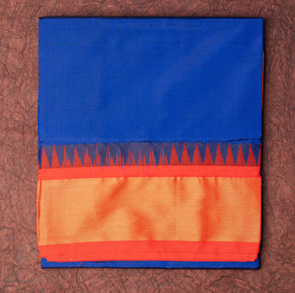 Pure Silk Saree in Royal Blue and Red Color with Temple Border