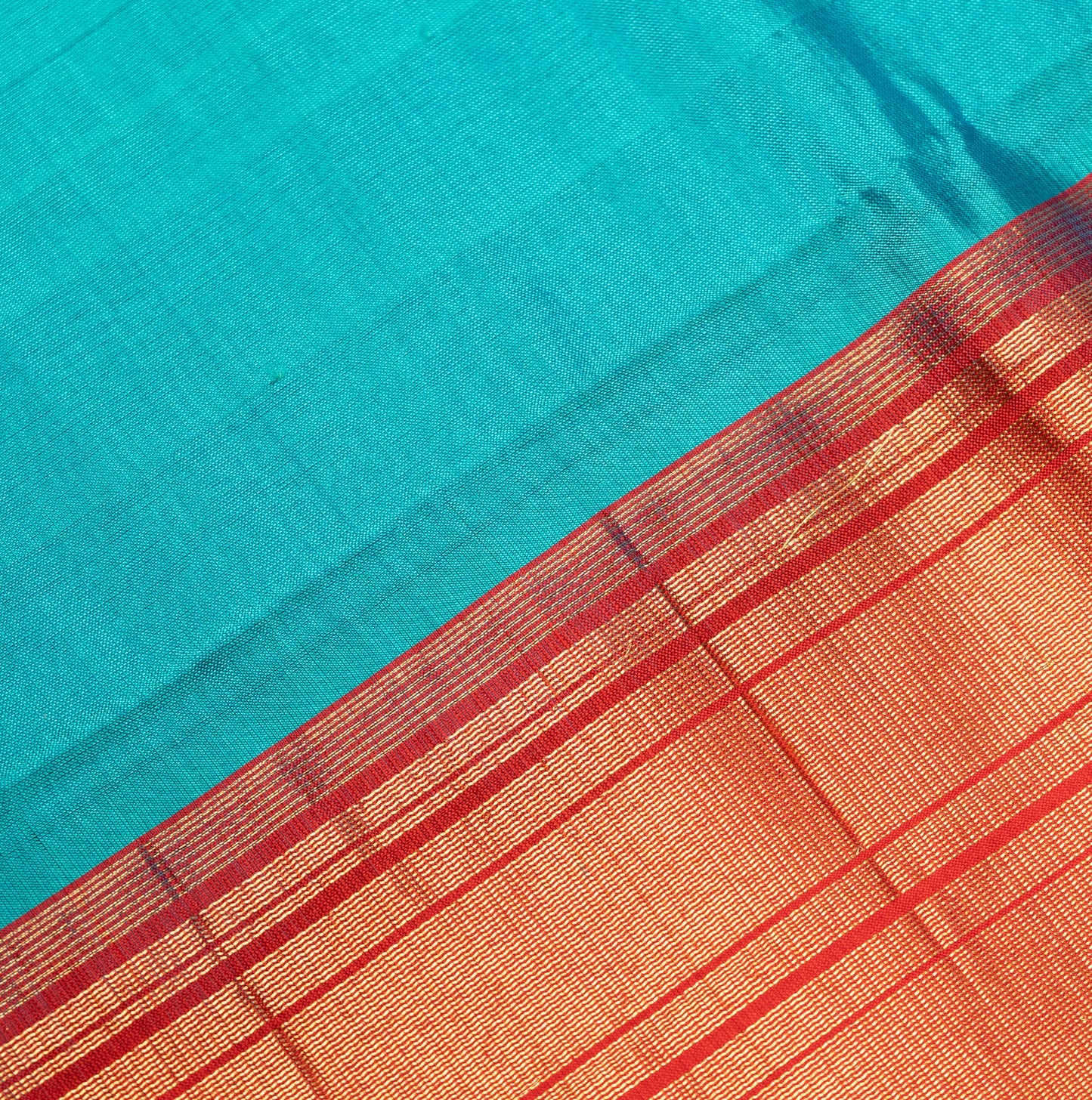 Pure Silk Saree in Pista Red Color with Temple Border