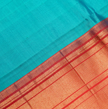 Pure Silk Saree in Pista Red Color with Temple Border