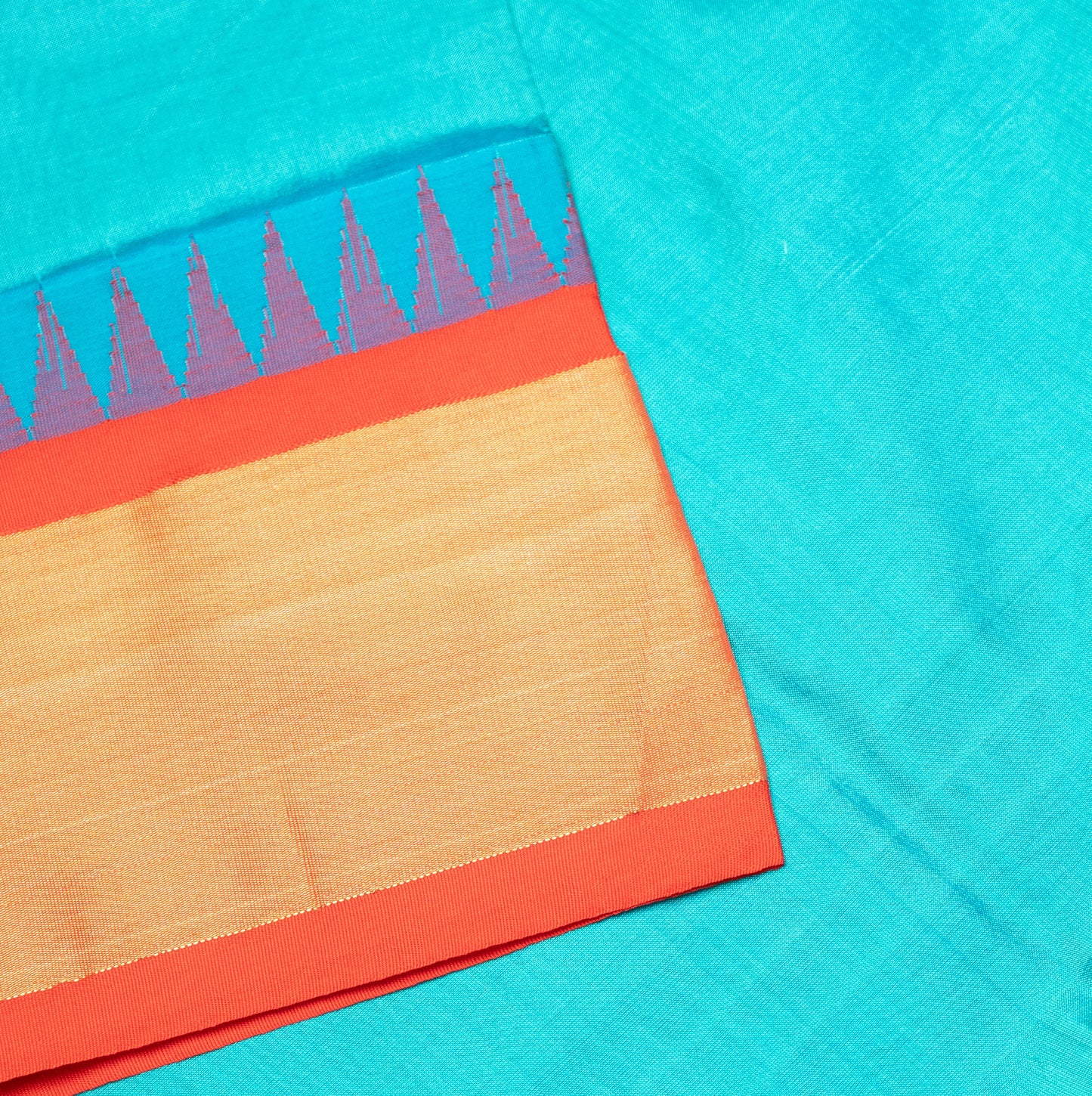 Pure Silk Saree in Pista Red Color with Temple Border