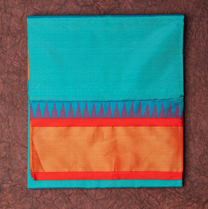 Pure Silk Saree in Pista Red Color with Temple Border