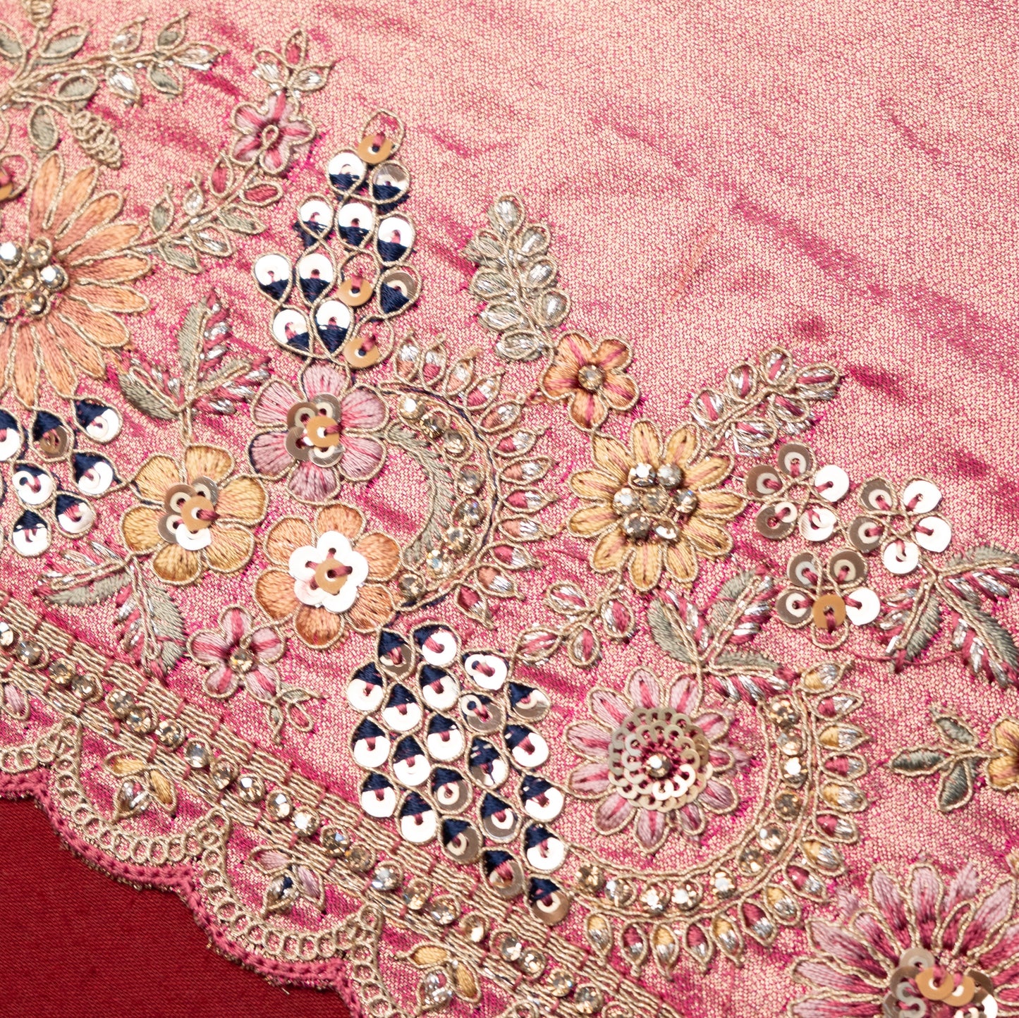 Fancy Work Designer Saree In Peach With Shimmer Design