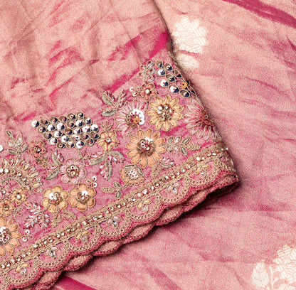 Fancy Work Designer Saree In Peach With Shimmer Design