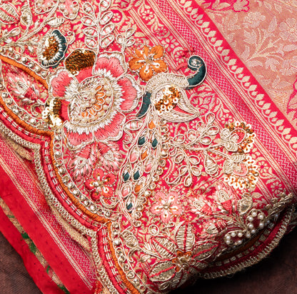 Designer Saree In Golden Pink with Moti Zari work