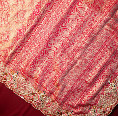 Designer Saree In Golden Pink with Moti Zari work