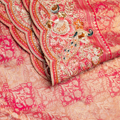 Designer Saree In Golden Pink with Moti Zari work