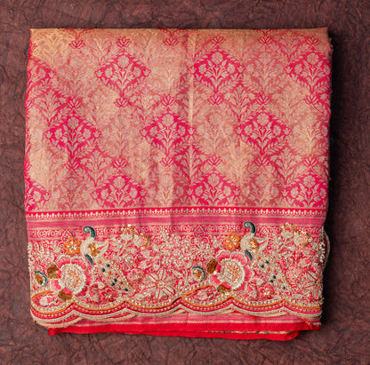 Designer Saree In Golden Pink with Moti Zari work